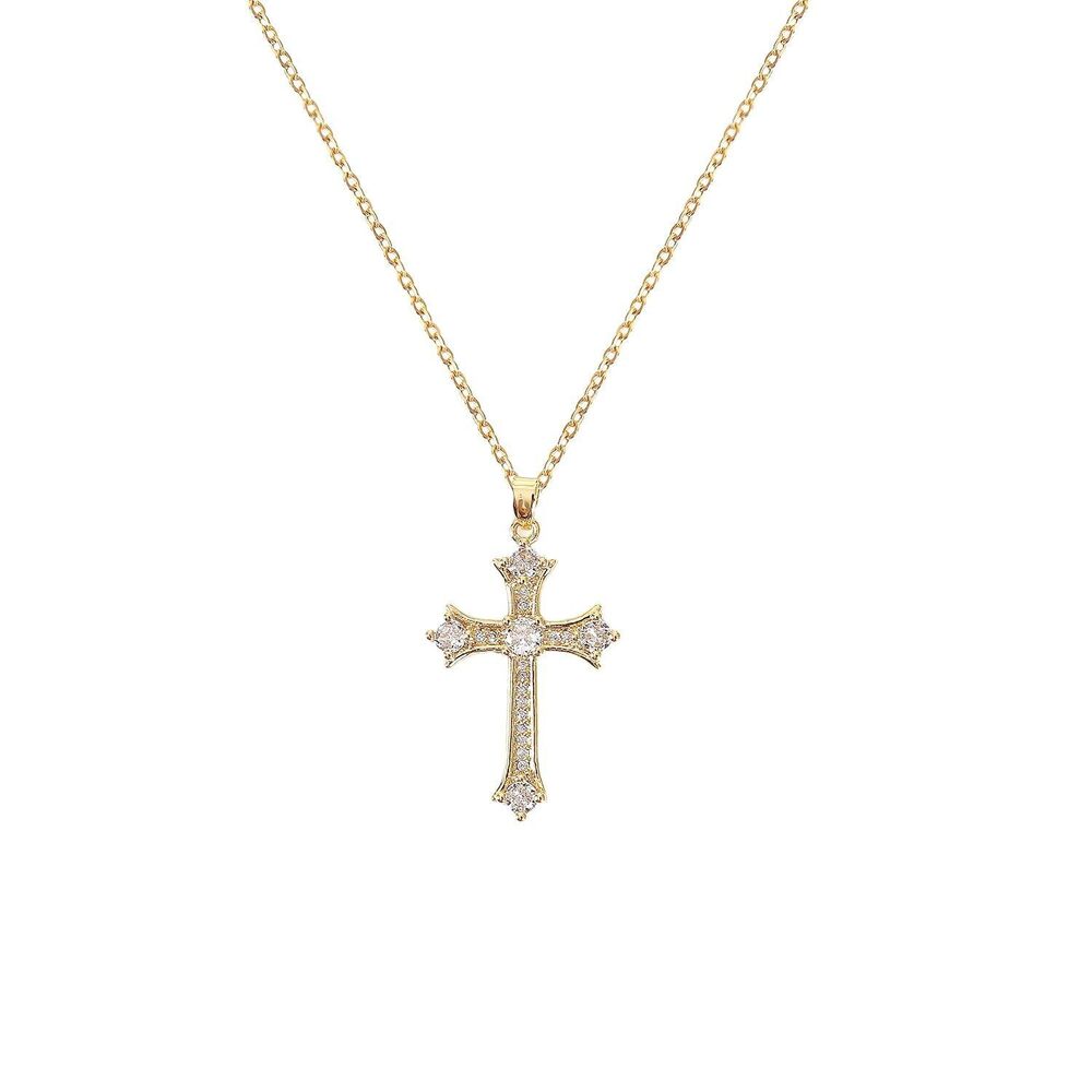 Gold Cross Pendant Necklace for Women 16K Plated